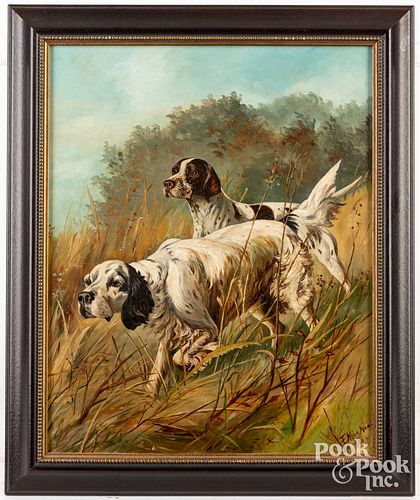 Oil on canvas of two dogs