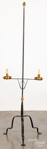 Contemporary iron and brass candlestand