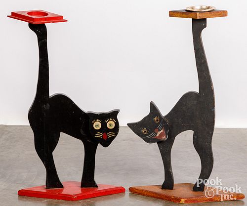 Two painted cat cutout ashtrays