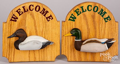 Two carved and painted duck decoy welcome plaques