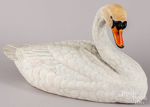 Carved and painted mute swan decoy