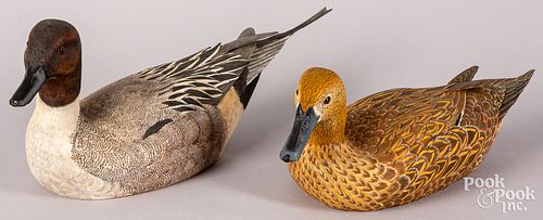 Pair of carved and painted pintail duck decoys