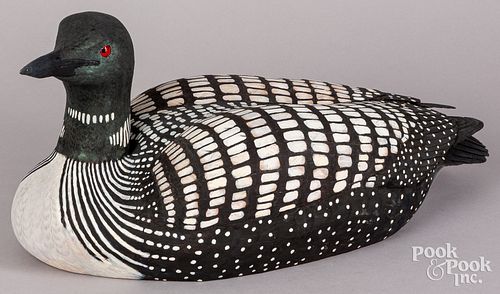 Carved and painted loon decoy