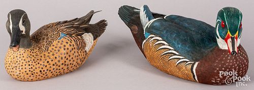 Two carved and painted duck decoys