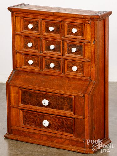 Miniature Victorian burl and walnut cabinet