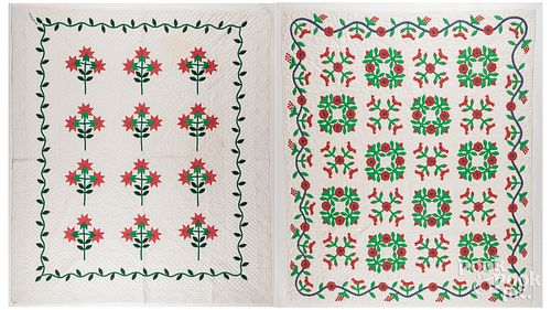 Two Contemporary floral appliqué quilts