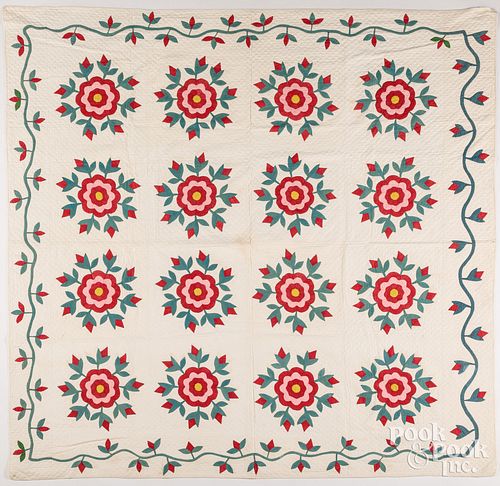 Floral appliqué quilt, 19th c.