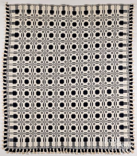 Blue and white overshot coverlet, mid 19th c.