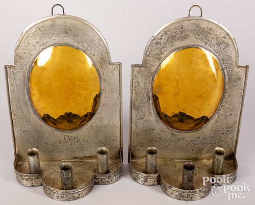 Pair of contemporary tin and brass candle sconces