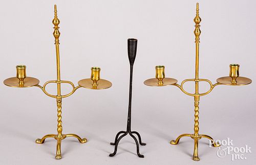 Pair of contemporary brass candleholders, etc.