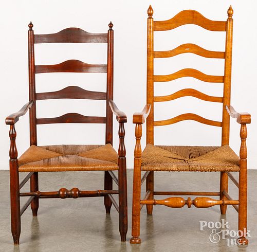 Two Delaware Valley ladderback armchairs