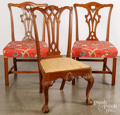 Three Chippendale style dining chairs