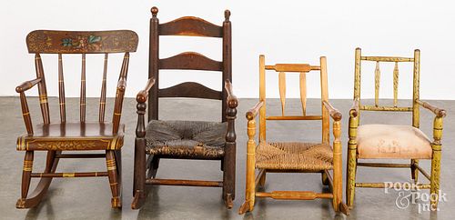 Four painted child's chairs, 19th c.