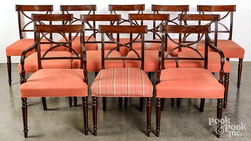 Set of twelve Sheraton mahogany dining chairs