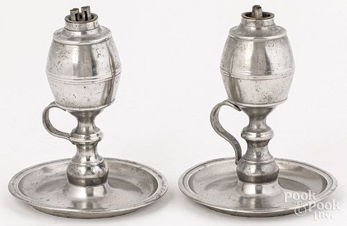 Pair of Connecticut pewter whale oil lamps
