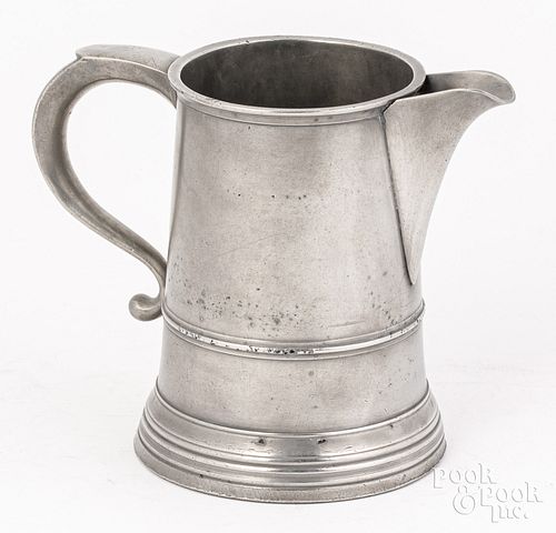 Rare New York pewter spouted quart mug, ca. 1830