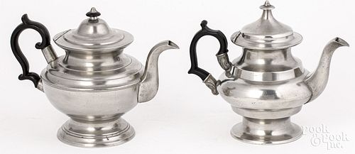 Two pewter teapots, 19th c.