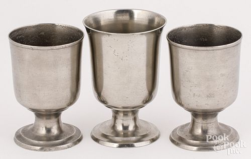 Three Connecticut pewter chalices, 19th c.
