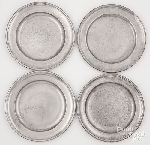 Four Connecticut pewter plates, 18th/19th c.