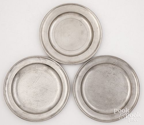 Three Massachusetts and Rhode Island pewter plates