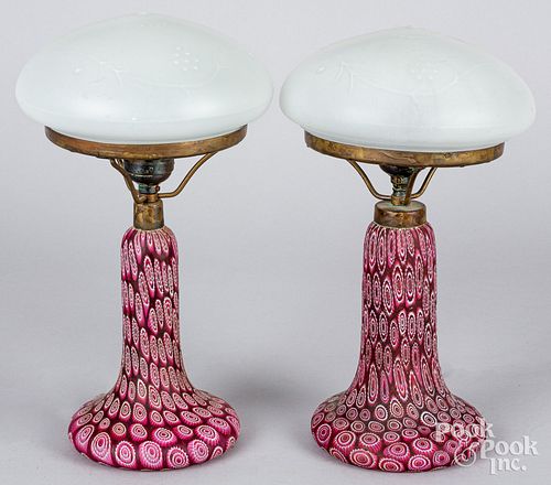 Two Italian millefiori mushroom table lamps