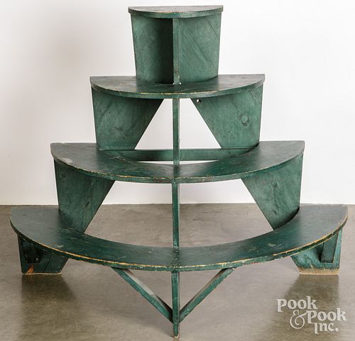 Painted pine tiered plant stand, 19th c.
