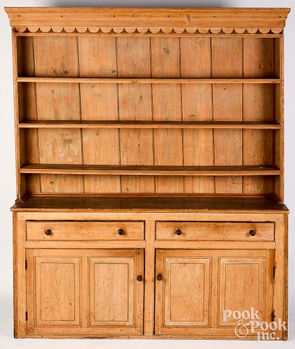 Pine two-part pewter cupboard, ca. 1800