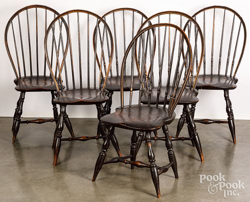 Six New England bowback Windsor chairs