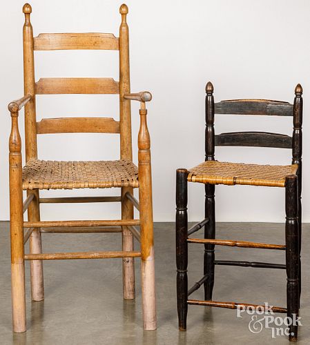 Two ladderback chairs with tan seats, 19th c.