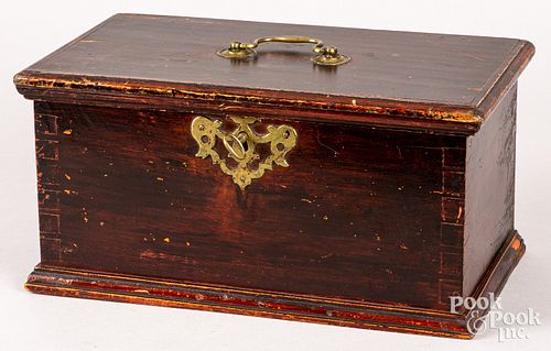Pennsylvania stained cherry lock box, ca. 1800