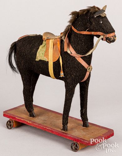 Felt horse pull toy, late 19th c.