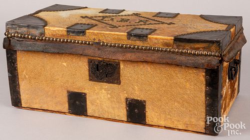 Boston leather covered lock box, early 19th c.