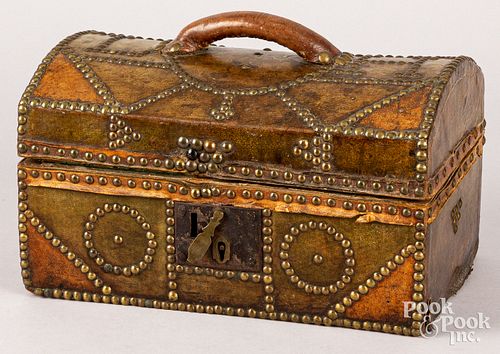 Leather covered lock box, early 19th c.