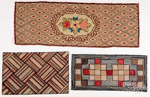 Three geometric hooked rugs, early 20th c.