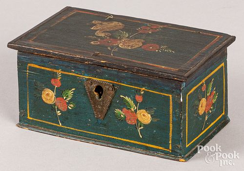 Small Continental painted lock box, 19th c.