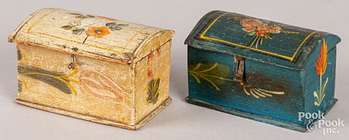 Two small Continental painted pine dome lid boxes