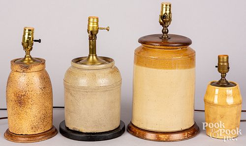 Four stoneware and pottery table lamps