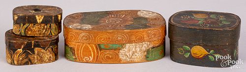 Four Continental painted bentwood boxes, 19th c.