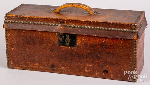 Leather covered lock box, 19th c.