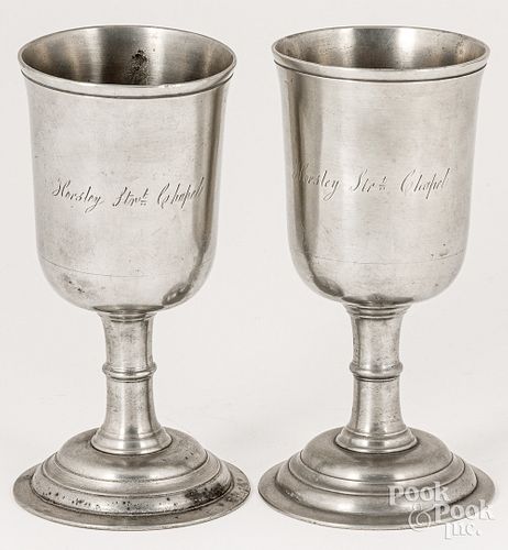 Pair of English pewter chalices, 19th c.