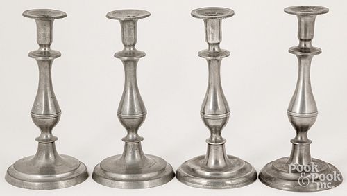 Two pairs of Ohio pewter candlesticks, 19th c.