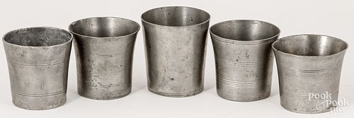 Five pewter beakers, 19th c.