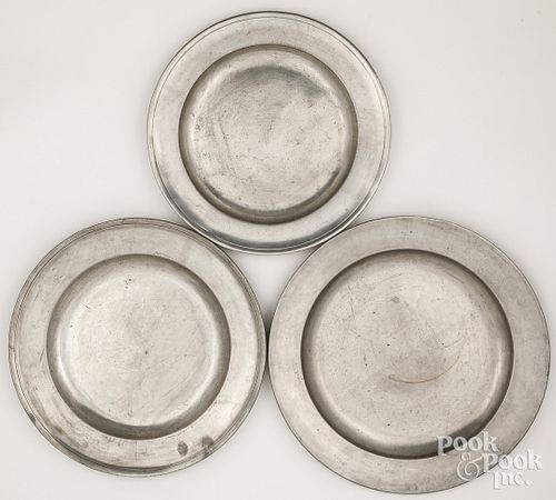 Three pewter chargers, 18th/19th c.