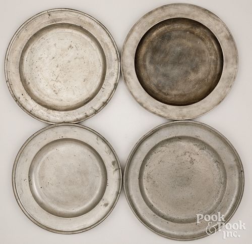 Four pewter chargers, 18th/19th c.