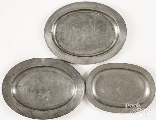 Three oval pewter platters, 18th/19th c.