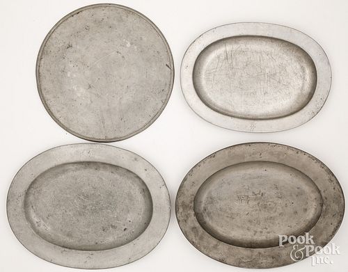 Three English oval pewter platters, 18th/19th c.