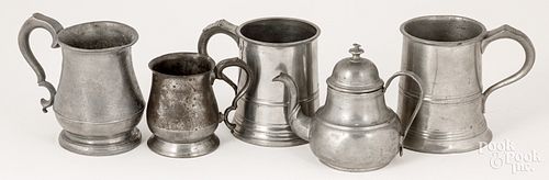 Four English pewter mugs, 18th/19th c.