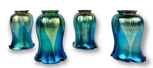 (4) Lundberg Studios Blue Iridescent Glass Shades