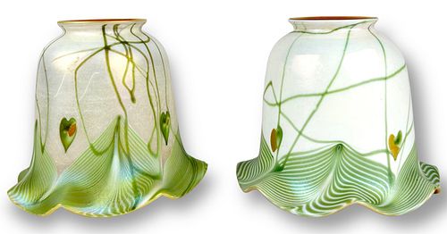 (2) Steuben Heart & Vine Glass Lamp Shades