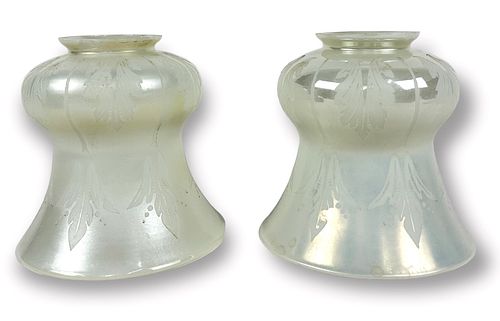 (2) Opalescent Etched Art Glass Lamp Shades